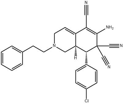 6-amino-8-(4-chlorophenyl)-2-(2-phenylethyl)-2,3,8,8a-tetrahydroisoquinoline-5,7,7(1H)-tricarbonitrile 结构式