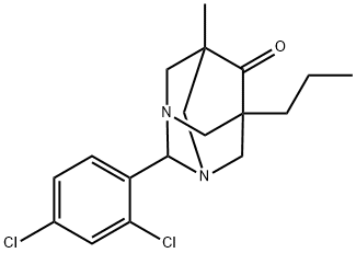 2-(2,4-dichlorophenyl)-5-methyl-7-propyl-1,3-diazatricyclo[3.3.1.1~3,7~]decan-6-one Struktur