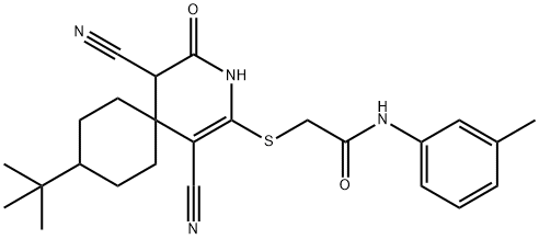 2-[(9-tert-butyl-1,5-dicyano-4-oxo-3-azaspiro[5.5]undec-1-en-2-yl)sulfanyl]-N-(3-methylphenyl)acetamide 化学構造式