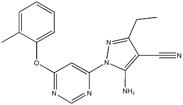 5-amino-3-ethyl-1-[6-(2-methylphenoxy)-4-pyrimidinyl]-1H-pyrazole-4-carbonitrile Struktur