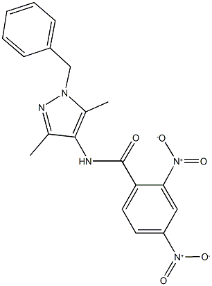 N-(1-benzyl-3,5-dimethyl-1H-pyrazol-4-yl)-2,4-bisnitrobenzamide,957294-41-6,结构式