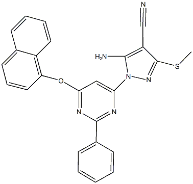 5-amino-3-(methylsulfanyl)-1-[6-(1-naphthyloxy)-2-phenylpyrimidin-4-yl]-1H-pyrazole-4-carbonitrile Structure