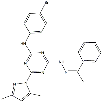 1-phenylethanone [4-(4-bromoanilino)-6-(3,5-dimethyl-1H-pyrazol-1-yl)-1,3,5-triazin-2-yl]hydrazone Structure