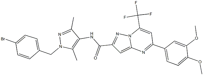 N-[1-(4-bromobenzyl)-3,5-dimethyl-1H-pyrazol-4-yl]-5-(3,4-dimethoxyphenyl)-7-(trifluoromethyl)pyrazolo[1,5-a]pyrimidine-2-carboxamide,957296-55-8,结构式