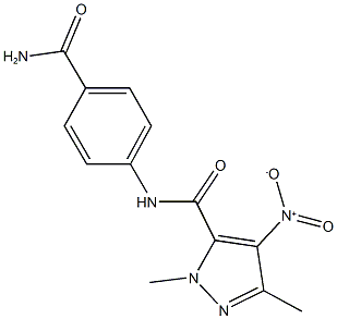 N-[4-(aminocarbonyl)phenyl]-4-nitro-1,3-dimethyl-1H-pyrazole-5-carboxamide Struktur