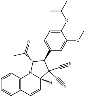 1-acetyl-2-(4-isopropoxy-3-methoxyphenyl)-1,2-dihydropyrrolo[1,2-a]quinoline-3,3(3aH)-dicarbonitrile 化学構造式