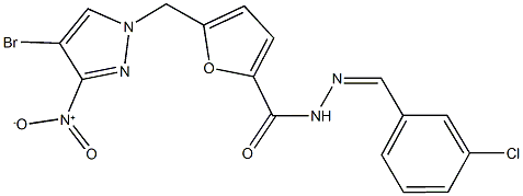 5-({4-bromo-3-nitro-1H-pyrazol-1-yl}methyl)-N'-(3-chlorobenzylidene)-2-furohydrazide Structure