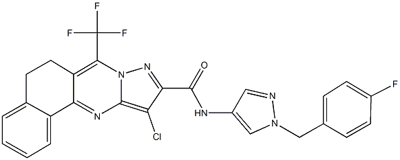 11-chloro-N-[1-(4-fluorobenzyl)-1H-pyrazol-4-yl]-7-(trifluoromethyl)-5,6-dihydrobenzo[h]pyrazolo[5,1-b]quinazoline-10-carboxamide 化学構造式