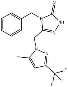 4-benzyl-5-{[5-methyl-3-(trifluoromethyl)-1H-pyrazol-1-yl]methyl}-4H-1,2,4-triazol-3-yl hydrosulfide 结构式