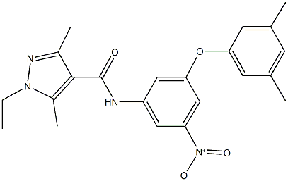 N-{3-(3,5-dimethylphenoxy)-5-nitrophenyl}-1-ethyl-3,5-dimethyl-1H-pyrazole-4-carboxamide 化学構造式