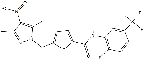 N-[2-fluoro-5-(trifluoromethyl)phenyl]-5-({4-nitro-3,5-dimethyl-1H-pyrazol-1-yl}methyl)-2-furamide 结构式