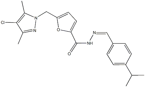 5-[(4-chloro-3,5-dimethyl-1H-pyrazol-1-yl)methyl]-N'-(4-isopropylbenzylidene)-2-furohydrazide,957336-55-9,结构式