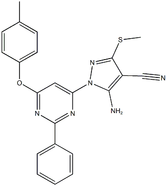 957355-21-4 5-amino-1-[6-(4-methylphenoxy)-2-phenyl-4-pyrimidinyl]-3-(methylsulfanyl)-1H-pyrazole-4-carbonitrile