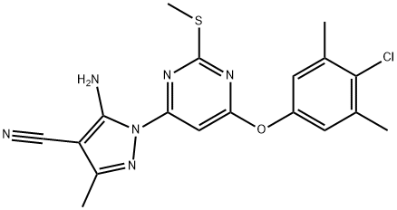 5-amino-1-[6-(4-chloro-3,5-dimethylphenoxy)-2-(methylsulfanyl)-4-pyrimidinyl]-3-methyl-1H-pyrazole-4-carbonitrile,957355-22-5,结构式