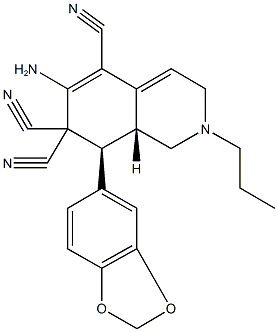6-amino-8-(1,3-benzodioxol-5-yl)-2-propyl-2,3,8,8a-tetrahydroisoquinoline-5,7,7(1H)-tricarbonitrile 结构式