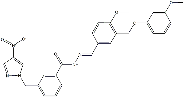 3-({4-nitro-1H-pyrazol-1-yl}methyl)-N'-{4-methoxy-3-[(3-methoxyphenoxy)methyl]benzylidene}benzohydrazide,957416-74-9,结构式