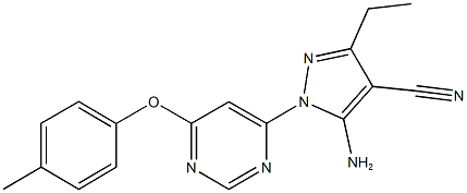 5-amino-3-ethyl-1-[6-(4-methylphenoxy)-4-pyrimidinyl]-1H-pyrazole-4-carbonitrile Struktur