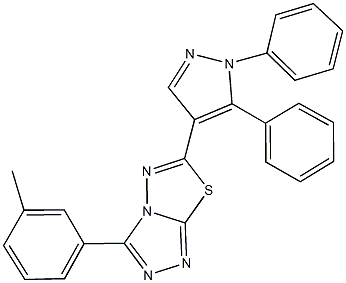 6-(1,5-diphenyl-1H-pyrazol-4-yl)-3-(3-methylphenyl)[1,2,4]triazolo[3,4-b][1,3,4]thiadiazole,957480-76-1,结构式