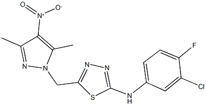 2-(3-chloro-4-fluoroanilino)-5-({4-nitro-3,5-dimethyl-1H-pyrazol-1-yl}methyl)-1,3,4-thiadiazole,957481-09-3,结构式