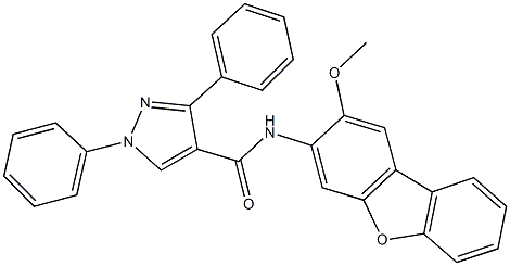 N-(2-methoxydibenzo[b,d]furan-3-yl)-1,3-diphenyl-1H-pyrazole-4-carboxamide 化学構造式