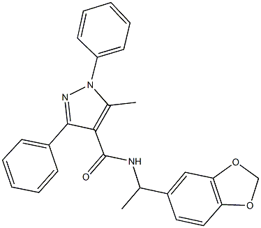 N-[1-(1,3-benzodioxol-5-yl)ethyl]-5-methyl-1,3-diphenyl-1H-pyrazole-4-carboxamide 化学構造式