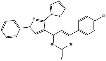 6-(4-chlorophenyl)-4-[3-(2-furyl)-1-phenyl-1H-pyrazol-4-yl]-3,4-dihydro-2(1H)-pyrimidinethione 结构式