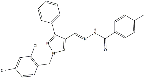 N'-{[1-(2,4-dichlorobenzyl)-3-phenyl-1H-pyrazol-4-yl]methylene}-4-methylbenzohydrazide Struktur