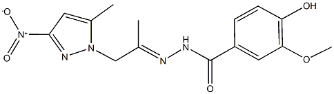 4-hydroxy-N'-(2-{3-nitro-5-methyl-1H-pyrazol-1-yl}-1-methylethylidene)-3-methoxybenzohydrazide Struktur