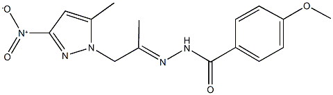 N'-(2-{3-nitro-5-methyl-1H-pyrazol-1-yl}-1-methylethylidene)-4-methoxybenzohydrazide 化学構造式