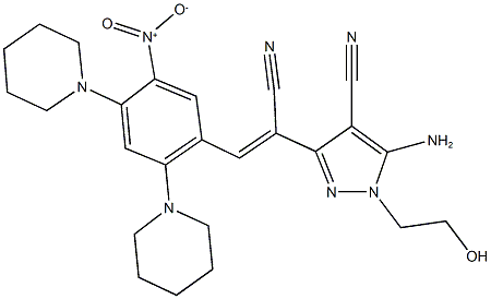 5-amino-3-{1-cyano-2-[5-nitro-2,4-di(1-piperidinyl)phenyl]vinyl}-1-(2-hydroxyethyl)-1H-pyrazole-4-carbonitrile,957491-63-3,结构式