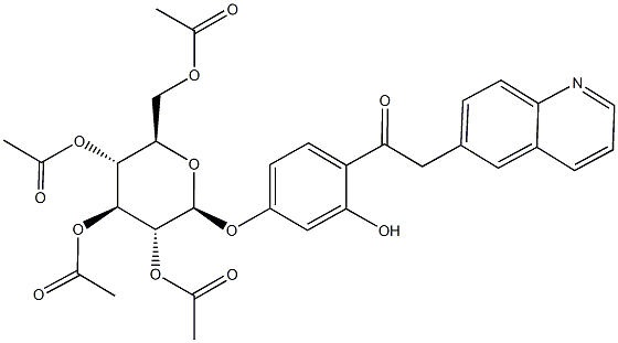 3,5-bis(acetyloxy)-2-[(acetyloxy)methyl]-6-[3-hydroxy-4-(6-quinolinylacetyl)phenoxy]tetrahydro-2H-pyran-4-yl acetate 结构式