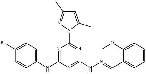 2-methoxybenzaldehyde [4-(4-bromoanilino)-6-(3,5-dimethyl-1H-pyrazol-1-yl)-1,3,5-triazin-2-yl]hydrazone,957491-79-1,结构式