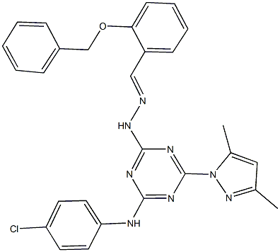 2-(benzyloxy)benzaldehyde [4-(4-chloroanilino)-6-(3,5-dimethyl-1H-pyrazol-1-yl)-1,3,5-triazin-2-yl]hydrazone 化学構造式