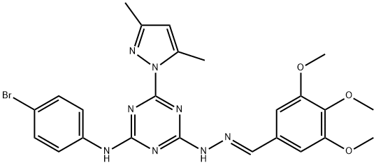 3,4,5-trimethoxybenzaldehyde [4-(4-bromoanilino)-6-(3,5-dimethyl-1H-pyrazol-1-yl)-1,3,5-triazin-2-yl]hydrazone 结构式