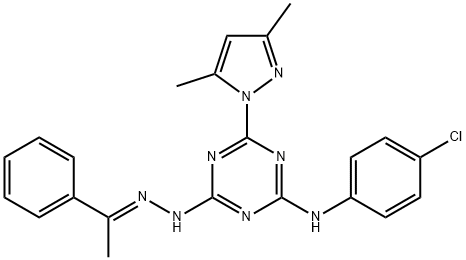 1-phenylethanone [4-(4-chloroanilino)-6-(3,5-dimethyl-1H-pyrazol-1-yl)-1,3,5-triazin-2-yl]hydrazone Structure