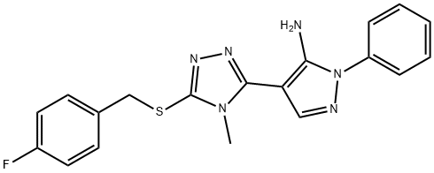4-{5-[(4-fluorobenzyl)sulfanyl]-4-methyl-4H-1,2,4-triazol-3-yl}-1-phenyl-1H-pyrazol-5-ylamine Struktur