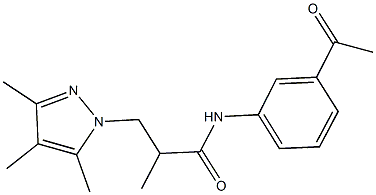 N-(3-acetylphenyl)-2-methyl-3-(3,4,5-trimethyl-1H-pyrazol-1-yl)propanamide,957495-29-3,结构式