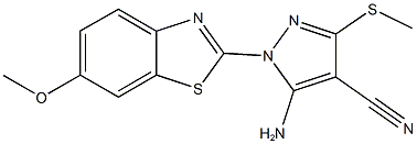 5-amino-1-(6-methoxy-1,3-benzothiazol-2-yl)-3-(methylsulfanyl)-1H-pyrazole-4-carbonitrile,957496-10-5,结构式