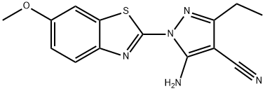 5-amino-3-ethyl-1-(6-methoxy-1,3-benzothiazol-2-yl)-1H-pyrazole-4-carbonitrile 化学構造式