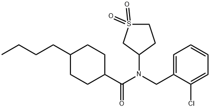 4-butyl-N-(2-chlorobenzyl)-N-(1,1-dioxidotetrahydro-3-thienyl)cyclohexanecarboxamide Struktur