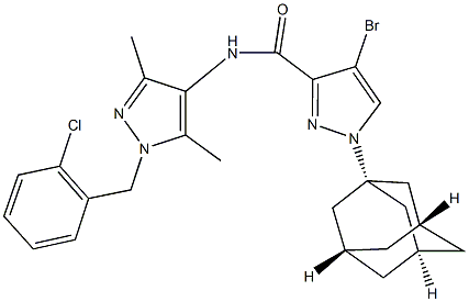 1-(1-adamantyl)-4-bromo-N-[1-(2-chlorobenzyl)-3,5-dimethyl-1H-pyrazol-4-yl]-1H-pyrazole-3-carboxamide Struktur