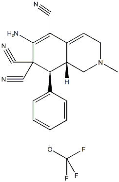 6-amino-2-methyl-8-[4-(trifluoromethoxy)phenyl]-2,3,8,8a-tetrahydro-5,7,7(1H)-isoquinolinetricarbonitrile Struktur