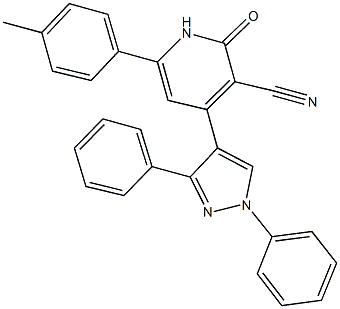 4-(1,3-diphenyl-1H-pyrazol-4-yl)-6-(4-methylphenyl)-2-oxo-1,2-dihydro-3-pyridinecarbonitrile 结构式