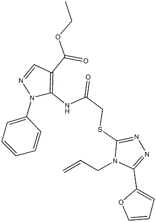 ethyl 5-[({[4-allyl-5-(2-furyl)-4H-1,2,4-triazol-3-yl]sulfanyl}acetyl)amino]-1-phenyl-1H-pyrazole-4-carboxylate Structure
