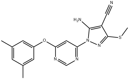 5-amino-1-[6-(3,5-dimethylphenoxy)-4-pyrimidinyl]-3-(methylsulfanyl)-1H-pyrazole-4-carbonitrile 结构式