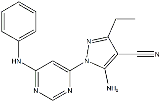 5-amino-1-(6-anilino-4-pyrimidinyl)-3-ethyl-1H-pyrazole-4-carbonitrile,957497-73-3,结构式