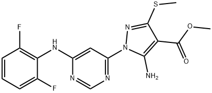 methyl 5-amino-1-[6-(2,6-difluoroanilino)-4-pyrimidinyl]-3-(methylsulfanyl)-1H-pyrazole-4-carboxylate 结构式