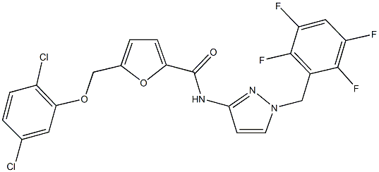 5-[(2,5-dichlorophenoxy)methyl]-N-[1-(2,3,5,6-tetrafluorobenzyl)-1H-pyrazol-3-yl]-2-furamide Struktur