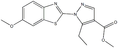 methyl 5-ethyl-1-(6-methoxy-1,3-benzothiazol-2-yl)-1H-pyrazole-4-carboxylate Struktur