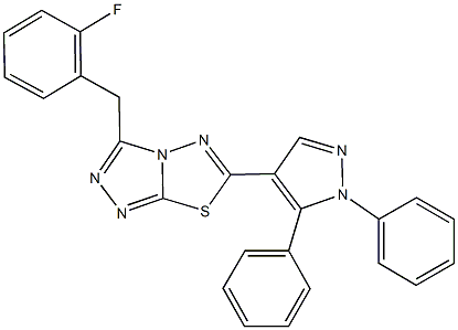 6-(1,5-diphenyl-1H-pyrazol-4-yl)-3-(2-fluorobenzyl)[1,2,4]triazolo[3,4-b][1,3,4]thiadiazole 结构式